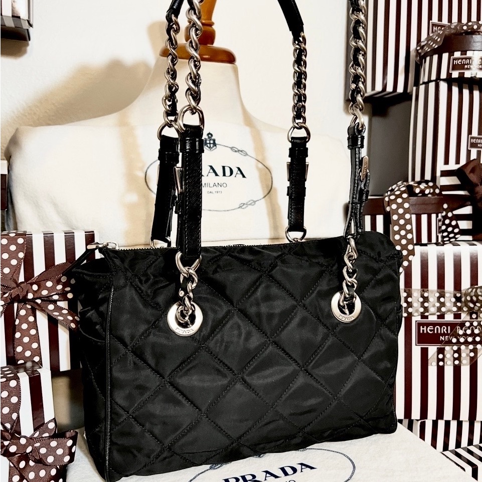 Prada Black Quilted Shoulder Bag With Chain Strap! Rare And Beautiful!